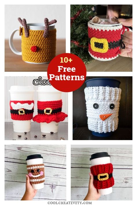 10+ Christmas Mug Cozy Free Crochet Patterns Crochet Christmas Cozy, Free Form Crochet, Coffee Cozy Pattern, Cup Cozy Crochet Pattern, Quick Christmas Gifts, Cup Cozy Pattern, Crochet Mug Cozy, Crochet Coffee Cozy, Crochet Coffee