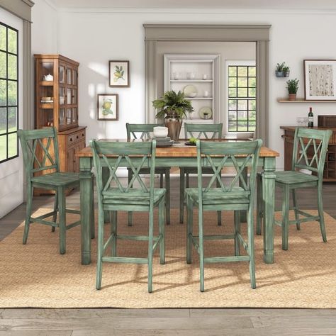 Elena Antique Sage Green Extendable Counter Height Dining Set with Double X Back Chairs by iNSPIRE Q Classic - Bed Bath & Beyond - 20499378 X Back Chairs, Black Dining Room Furniture, Green Dining Chairs, High Top Tables, Crossback Chairs, Black Dining Room, Counter Height Dining Table, Counter Height Table, Counter Height Dining Sets