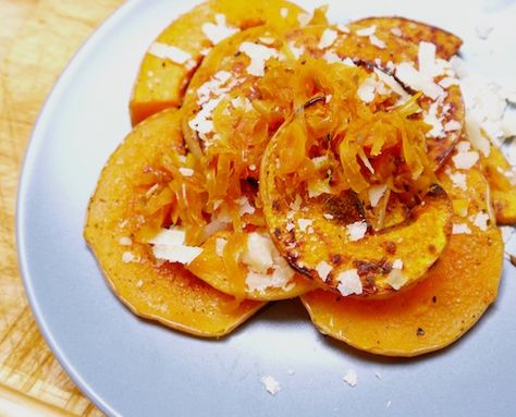 This easy side dish of sweet and dense oven-roasted Butternut squash is balanced by the acidity of the turmeric and cumin pickled red onions. Oven Roasted Squash, Oven Roasted Butternut Squash, Quick Pickled Onions, Recipe Web, Easy Side Dish, Pickled Red Onions, Pickled Onions, Red Onions, Roasted Butternut