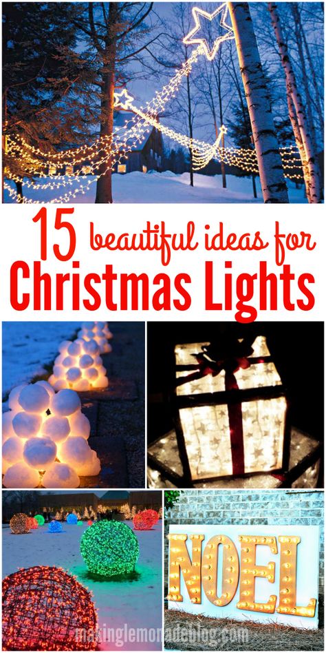 These gorgeous DIY outdoor Christmas lighting ideas are sure to bring joy over the holidays! The first idea is my favorite! Lighting Diy Ideas, Outdoor Lighting Diy, Outdoor Christmas Lights Diy, Diy Christmas Light Decorations, Outdoor Christmas Decorations Yard, Outdoor Christmas Diy, Christmas Lights Outside, Diy Christmas Lights, Diy Outdoor Lighting