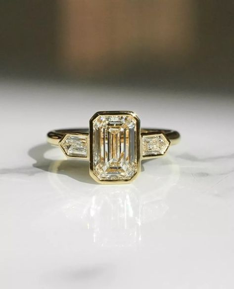 Emerald Cut Moissanite Engagement Ring Bezel Set Three Stone Wedding Ring D/VVS1 | eBay Bezel Set Princess Cut Engagement Ring, Bezelled Engagement Ring, Unique Emerald Cut Ring, Bezel Set Engagement Ring Silver, Emerald Stone Wedding Band, Vintage Emerald Cut Ring, Three Stone Bezel Set Ring, Embezzled Engagement Ring, Bevel Engagement Ring