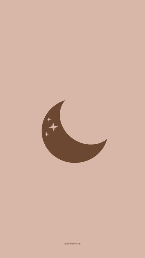 Moon Aesthetic Minimalist, Brown Moon Aesthetic Wallpaper, Moon Brown Aesthetic, Brown Moon Aesthetic, Brown Aesthetic Kawaii, Brown Kawaii, Moon Outline, Cat App, Wallpaper Moon