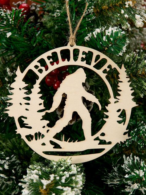 PRICES MAY VARY. SPICE UP YOUR CHRISTMAS TREE - Wooden ornament of Believe Bigfoot make a unique addition on your Christmas tree and enhance your holiday decor, the legendary Bigfoot will be a stylish centerpiece of your Christmas decoration DELICATE DETAILS - This wood Bigfoot ornament is laser cut from unfinished plywood with delicate details such as the Christmas tree branches and letters of BELIEVE, which make a wonderful Christmas ornament EASY TO HANG - Come with a burlap rope, just hang t Bigfoot Ornament, Bigfoot Christmas, Laser Cut Decor, Acrylic Wall Decor, Christmas Tree Branches, Colonial Christmas, Banners Buntings, Wood Slice Ornament, Acrylic Decor