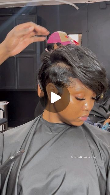 Keon Brunson on Instagram: "How Does It Look 😍  #haircut #mohawk #hairporn #naturalhair #healthyhair #hair #love #passion #hairdo #hairdresser  #haircolor #hairstyle #hairstylist #lahair #undercut #nychair #atlhair #reels #reelsinstagram #instagood #viral #viralvideos #atlhairstylist #lahairstylist #dchairstylist #atlantahairstylist #losangeles #lahairstylist  #KBrunson #TheHAIRGOD …. YOU COULD BE NEXT" Undercut Pixie Bob Black Women, Shaved Bob Haircut Undercut Black Women, Layered Pixie Haircuts For Black Women, Short Long Pixie Haircut, V Shape Undercut Women, One Side Long Hairstyle, Short Hairstyle Women Mohawk, Long On One Side Short On The Other, Quick Weave On Top Of Short Hair