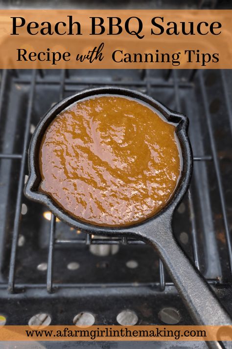 Peach BBQ Sauce Recipe with Canning Tips | A Farm Girl in the Making Peach Bbq Sauce Recipe, Canning Peppers, Peach Bbq, Canning Peaches, Homemade Bbq Sauce, Peach Recipes, Homemade Pantry, Canning Tips, Bbq Sauces