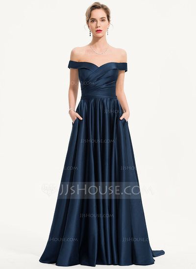 Duchess Satin Dress, Satin Evening Dress, Bridesmaid Satin, Ball Gowns Princess, Dresses With Pockets, Midi Dress Formal, Satin Evening Dresses, Duchess Satin, Off The Shoulder Dress