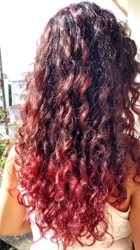 Cherry Red Hair Ideas for a Fiery Look Ombre Maroon Hair, Curly Hair Dye Purple, Curly Dyed Hair Natural Curls Red, Dyed Curly Hair Ideas Colour Red, Red Highlights Curly Hair, Dyed Curly Hair Ideas Colour, Curly Hair Ombre, Red Hair Ideas, Under Hair Color