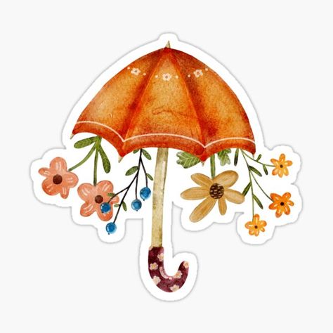 Fall cozy aesthetic Sticker Fall Cozy Aesthetic, October Stickers, Umbrella Sticker, Orange Stickers, Autumn Hygge, Cute Umbrella, Pinterest Room, Cute Umbrellas, Autumn Watercolor