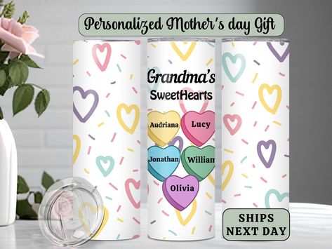 Personalized Grandma Tumbler for Mothers Day-Custom Sweetheart Tumbler gift for Grandma with Grandkids Names-Cute Grandma Tumbler with Straw Grandma With Grandkids, Grandma Tumbler, Cute Grandma, To Go Cup, Personalized Mother's Day Gifts, Personalized Grandma, Gift For Grandma, Tumbler Gift, Name Gifts