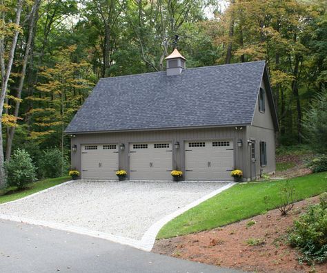 Proudly showing off one of our customer's 24' x 36' Elite 3 car garage. Customize yours to fit your needs and style. Pole Barn Garage, Cottage Images, Garage Addition, Garage Loft, Garage Exterior, Garage Apartment Plans, Rustic Backyard, Garage Style, Three Car Garage