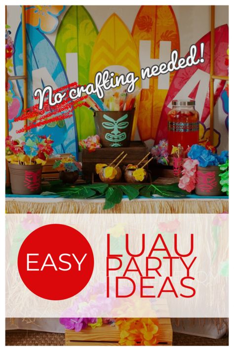 Easy Luau Party Ideas for an epic Tiki Bar! #tiki #luau #luauparty Tropical Party Foods, Luau Party Food, Luau Food, Luau Party Supplies, Luau Party Decorations, Luau Theme Party, Fun Party Themes, Tiki Party, Bar Set Up