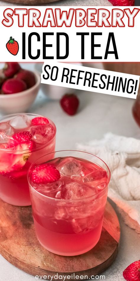 Fruity Iced Tea Recipes, Strawberry Iced Tea Recipe, Strawberry Tea Recipe, Refresher Recipes, Strawberry Ice Tea, Easy Iced Tea Recipes, Ice Tea Recipe, Strawberry Iced Tea, Fruit Tea Recipes