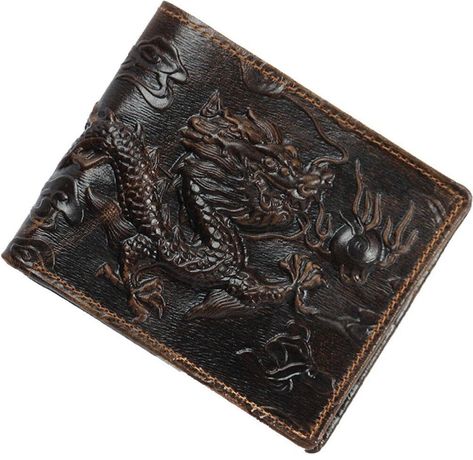 Beautiful leather wallet for men with a retro Japanese dragon on it. Money Purse, Leather Card Holder Wallet, Cute Wallets, Handmade Wallets, Dragon Pattern, Short Wallet, Coin Bag, Genuine Leather Wallets, Dragon Design