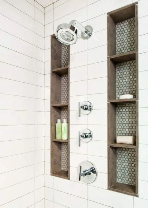 26 Inspiring Shower Tile Ideas To Freshen Up Your Bathroom Small Bathroom With Shower, Walk In Shower Designs, Bathtub Tile, Farmhouse Shower, Tile Remodel, Bathroom Decorating, Bathroom Remodel Shower, Small Bathrooms, Shower Shelves