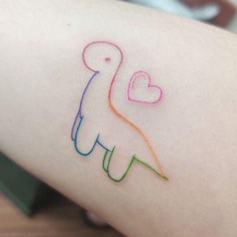 Dinosaur Tattoo, Rainbow Tattoos, Dinosaur Tattoos, Cute Little Tattoos, Cute Tiny Tattoos, Tatuaje A Color, Dream Tattoos, Dope Tattoos, Little Tattoos