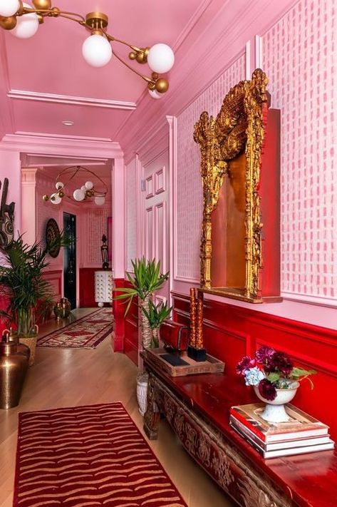 The post How to use pink in your interiors appeared first on Koubou Interiors Ltd.. Flower Decorating Ideas, Colorful Hallway, Barbie Film, Joy Williams, Hallway Makeover, Home Refresh, College House, Light Wood Floors, Red Rooms