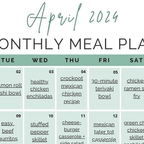 Jordan Smith on Instagram: "April Meal Plan!! ✨🍔🌮 If you’re wanting easy, healthy recipes ideas, this new monthly meal plan is filled with dinner ideas for the month. This monthly meal plan is free & you can download the PDF for clickable links to all the recipes!!   NOTE: If you don’t want to make every recipe, simply use this ideas! Save this post & share it with anyone would could use some inspiration in the kitchen.  Meal Plan Linked: https://jordosworld.com/free-monthly-meal-plan-24/  Comment “meal plan” and I’ll DM you the link to the meal plan! The full meal plan is also linked in my bio or search “meal plan” on jordosworld.com   #jordosworld #mealprep #mealprepping #mealplan #mealplanning #healthyeating #healthyfood #healthymeals #macrofriendly #macrorecipes #macrofriendlyrecipes April Meal Plan 2024, April Meal Plan, Monthly Meal Plan, Jordan Smith, Weekday Dinner, Macro Friendly Recipes, Monthly Meal Planning, Macro Meals, Vegetarian Options