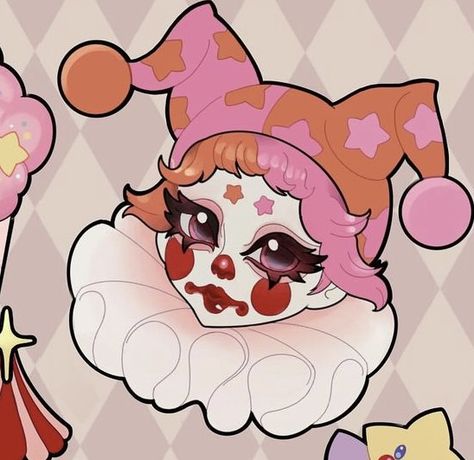 How To Draw Clown Ruffles, Clown Collar Drawing, Lovecore Clown, Clown Design, Cute Clown Tattoo, Clowncore Art, Clown Drawing, Clowncore Aesthetic, Drawing Toys