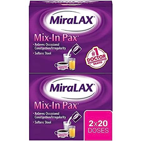 Amazon.com: MiraLAX Gentle Constipation Relief Laxative Powder, Stool Softener with PEG 3350, No Harsh Side Effects, #1 Physician Recommended, Single Dose Mix-In Pax, Travel Pack, 40 Dose : Health & Household Stool Softener, Constipation Relief, Travel Pack, Travel Packing, Herbal Remedies, Side Effects, Health, Travel