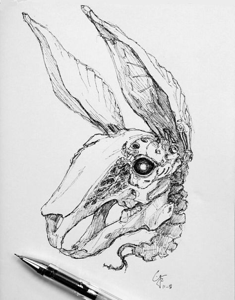 Head  #2018328 #art #design #drawing #sketch #practice #dailysketch #dailydrawing #bw #blackandwhite #gtechpen  #robot #scifi #skull #rabbit #cool #head  www.facebook.com/wyvinz www.instagram.com/wyvinz www.twitter.com/wyvinz Hare Skull Tattoo, Robot Rabbit Drawing, Rabbit Skull Drawing, Rabbit Skull Tattoo, Gothic Rabbit, Skull Drawing Tattoo, Bunny Skull, Rabbit Skull, Manga Ideas