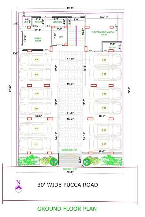 Get detailed parking space 2D AutoCAD drawings. Download AutoCAD models to review the entire parking space design. View design signage for your space in 2D. Parking Space Design, Architect Data, Parking Plan, Mechanical Room, Parking Area, Apartment Plans, Parking Space, Autocad Drawing, Ground Floor Plan