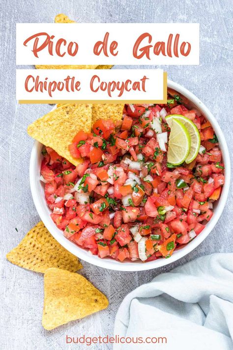 Take all of your favorite Mexican dishes to the next level with this simple and fresh Pico de Gallo. You are going to love this copycat Chipotle salsa recipe. My favorite part of eating at a Mexican restaurant is that when they hand you the menu, they also give you a bowl of salsa or pico de gallo and chips. I love it so much that sometimes I’m tempted to skip ordering and just enjoy the fresh sauce. Chipotle Fresh Tomato Salsa, Copycat Chipotle Pico De Gallo, Pico De Gallo Recipe For Canning, Chipotle Salsa Recipe, Canned Pico De Gallo, Best Pico De Gallo Recipe Ever, Stewed Tomatoes, Side Dish Recipes Easy, Easy Instant Pot Recipes