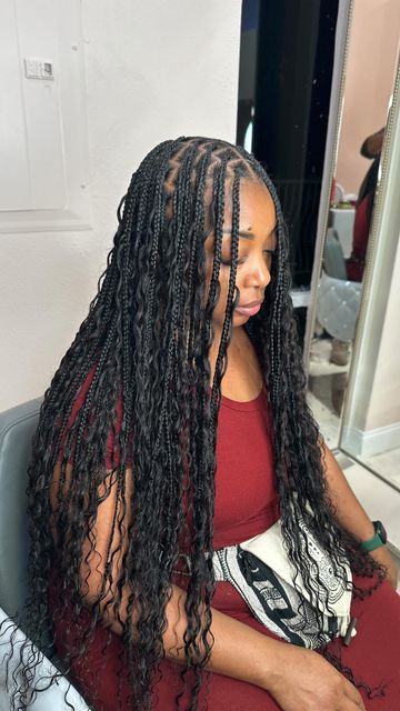 Braids on Instagram: "👀 Just act like you don’t know. Take a wild guess . These are Small regular boho Knotless braids Human hair is included with the booking☺️ . #gypsybraids #gypsylocs #braider #hair #hairincluded #bohobraids #reels #tampasalon #tampabraids #tampahair #tampastylist #brandonbraider #tampaflorida #tampafood #tampamakeup #brandonhair #orlandobraids #tampaweave #floridabraider #travelbraider #travelstylist #travelhairstylist" Knotless With Boho Curls, Bohemian Human Hair Knotless Braids, Small Knotless Braids Human Hair, Bohmenian Knotless, Small Boho Box Braids Black Women, Medium Bohemian Knotless Braids Waist Length, Smedium Boho Braids Black Women, Smeduiem Bohemian Knotless, Small Knotless Braids Bohemian