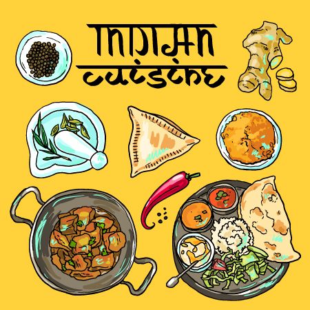 Download Hand drawn Indian food elements vector 01 in EPS format. food,Hand drawn,Indian Vector Food and more resources at freedesignfile.com Food Elements, Food Doodles, Indian Illustration, Food Sketch, Food Illustration Art, Vector Food, Food Graphic Design, India Food, Logo Restaurant