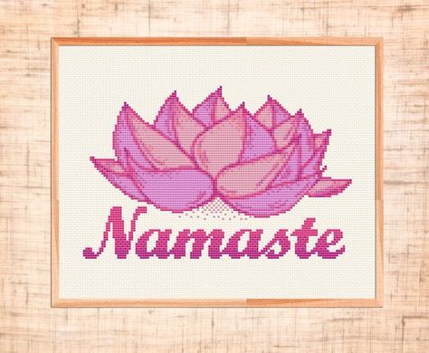 Namaste cross stitch pattern | Lotus cross stitch for Yoga lover Lotus Cross Stitch Pattern, Spiritual Cross Stitch, Dream Catcher Cross Stitch Pattern, Lotus Cross Stitch, Dream Catcher Cross Stitch, Namaste Cross Stitch, Yoga Lotus, White Symbol, Color Image