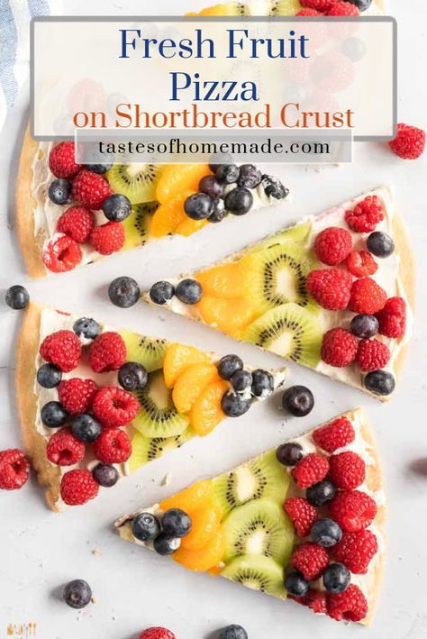 Fruit Pizza With Homemade Crust, Fruit Pizza With Yogurt, Fruit Pizza From Scratch, Fruit Pizza Homemade Crust, Glazed Fruit Pizza, Fruit Pizza Pie Crust, Fruit Pizza Crust Recipe, Shortbread Cookie Crust Desserts, Homemade Fruit Pizza Crust