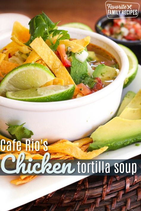 Cafe Rio Chicken Tortilla Soup, Paleo Chicken Tortilla Soup, Cafe Rio Recipes, Cafe Rio Chicken, Easy Tortilla Soup Recipe, Chicken Tortilla Soup Easy, Pantry Recipes, Tortilla Strips, Cafe Rio