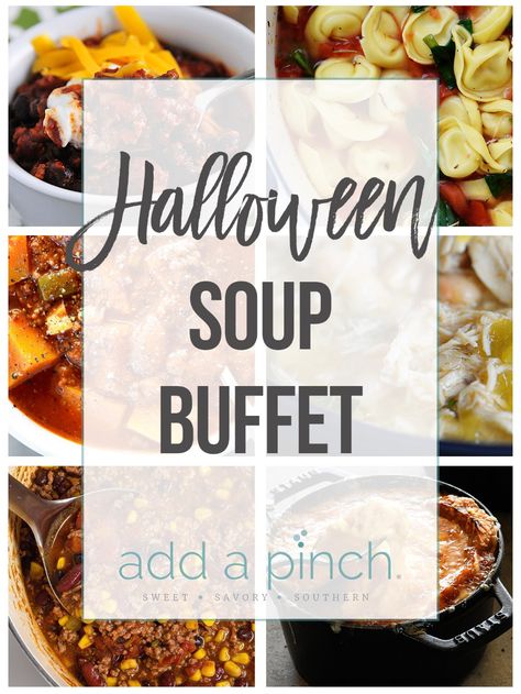 Halloween Crockpot, Soup Party Ideas, Halloween Buffet Food, Soup Buffet, Buffet Menu Ideas, Halloween Soup, Soup Menu, Soup Bar, Halloween Potluck