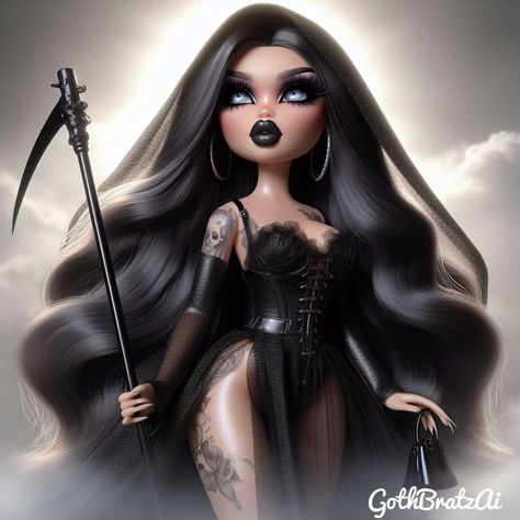 Glam reaper 🖤 #bratz #explorepage Glam Reaper, Goth Bratz, Alt Baddie, High Bratz, Evil Woman, Romantic Goth, Cartoon Profile, Gray Eyes, Cartoon Profile Pics