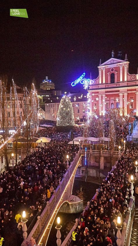 View of Ljubljana and Ljubljana's Christmas market that opens every December. Discover even more Ljubljana tips and see Ljubljana photos on the website Ljubljana Winter, Travel Slovenia, Pretty Cities, Novo Mesto, Julian Alps, Christmas Markets Europe, Lake Bled, Heart Of Europe, Hiking Destinations