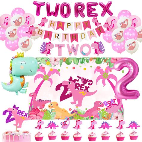 PRICES MAY VARY. You will get: 16" pink letter balloon TWO REX, 1 32" pink number 3, 1 crown aluminum foil dinosaur balloon, 1 TWO high chair table, 1 birthday banner, 24 12" latex balloons, 24 birthdays Small socket, 1 birthday socket, 1 dinosaur and 2 background cloth. Perfect for a 2 year old baby girl birthday party. We come with ribbons and habits for easy product assembly. Let the children enjoy the joy of the party freely. pink dinosaur 2nd birthday party supplies girl 2 Birthday Girl Theme, 2 Year Birthday Theme Girl, Dinosaur 2nd Birthday Party, Second Birthday Girl Theme, Two Rex Birthday, Dinosaur 2nd Birthday, Balloon Dinosaur, 2nd Birthday Decorations, Dinasour Birthday