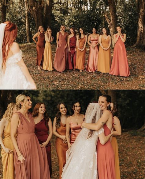 Rust Wedding Theme, Sunset Bridesmaid Dresses, Rust Wedding, Fall Wedding Bridesmaids, Daydream Believer, Wedding Color Pallet, Orange Bridesmaid, Orange Bridesmaid Dresses, Autumn Bride