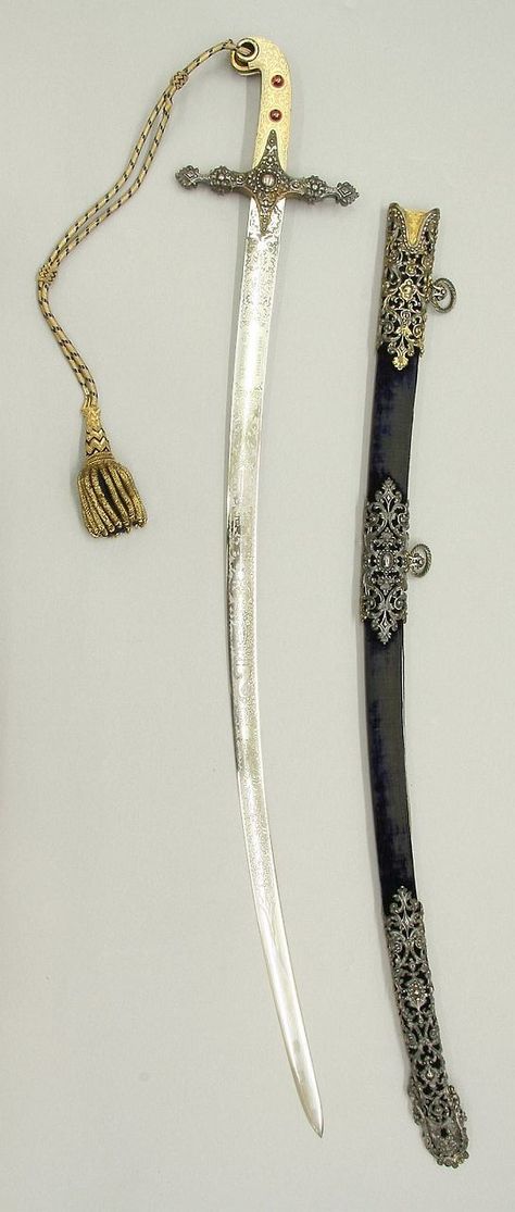 Saber with Scabbard. Dated: circa 1856. Copyright © 2013 Metropolitan Museum of Art Curved Swords, Historical Swords, Push Dagger, Dagger Knife, Bows And Arrows, Arm Armor, Armors, Axes, Metropolitan Museum Of Art