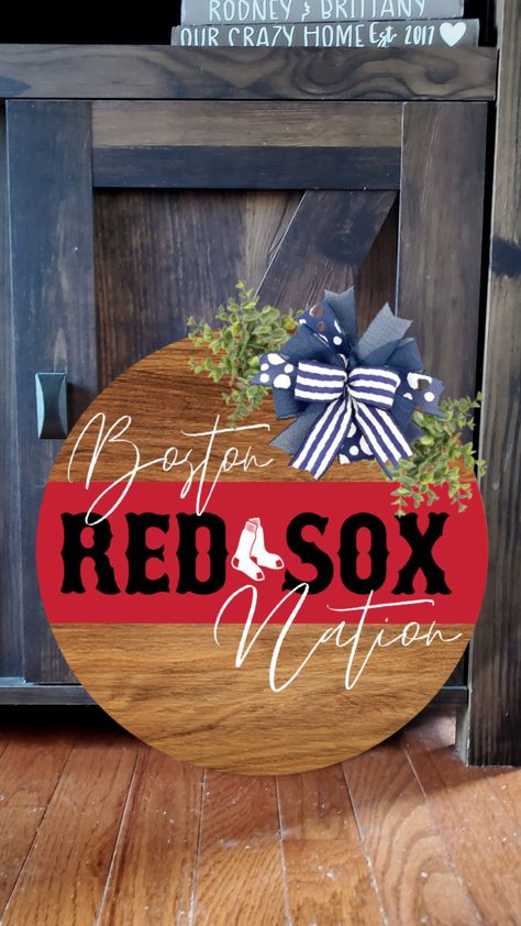 Boston Red Sox MLB Baseball Welcome Sign. Boston Nation stand up! Check out my Etsy Shop for yours today! Crazy Home, Baseball Signs, Sock Lovers, Red Socks Fan, Fan Sign, York Pa, Diy Wreaths, Christmas 2023, Summer Holidays