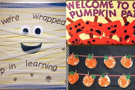 28 Autumn Bulletin Boards For Your Classroom Decor - Teaching Expertise Autumn Bulletin Boards, October Bulletin Board Ideas, Fall Library Displays, Pumpkin Bulletin Board, Diana Berry, Fall Bulletin Board Ideas, October Bulletin Board, Seasonal Bulletin Boards, October Bulletin Boards