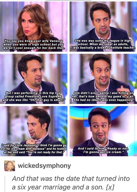 Lin talking about his wife Vanessa. Too cute for words. Lin Manuel Miranda Funny, Eliza Hamilton, Hamilton Jokes, Hamilton Lin Manuel Miranda, Hamilton Lin Manuel, Aaron Burr, Hamilton Broadway, Hamilton Funny, Hamilton Memes