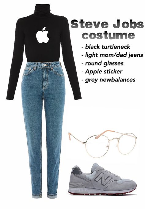 Women’s Halloween or party costume #stevejobs #halloween #costumes #costume #diy #diyhalloween #diycostume #easy #simple Casual Halloween Costume Ideas, Late Minute Halloween Costumes, Last Minute Halloween Costumes For Work, Simple Costumes For Women Last Minute, Steve Jobs Costume, Easy Office Halloween Costumes, Easy Work Halloween Costumes, Easy Diy Halloween Costumes For Women, Easy Costume Ideas For Women Last Minute