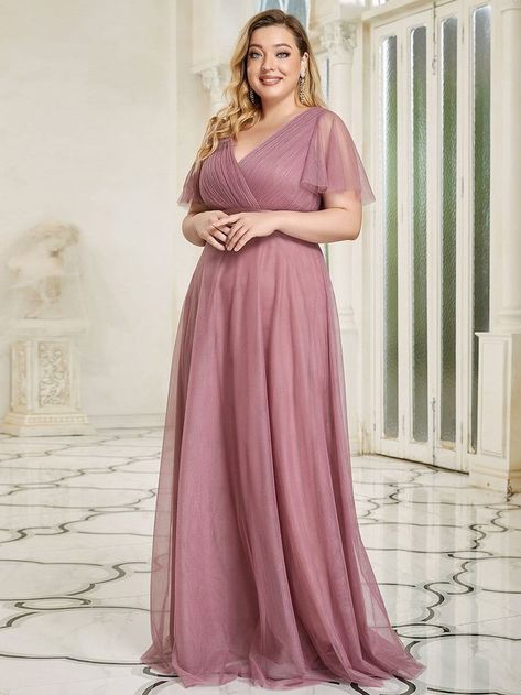 Women's Floor-Length Plus Size Formal Bridesmaid Dress with Short Sleeve bridesmade dresses, mocktail dresses, conformation dresses #dresses #dressesforrent #dressesbyrusso, dried orange slices, yule decorations, scandinavian christmas Tulle Bridesmaid Dresses, Elegant Evening Dresses Long, Tulle Bridesmaid, Evening Wear Dresses, Formal Wear Dresses, Pink Formal Dresses, Blue Dress Formal, Plus Size Formal Dresses, Long Sleeve Gown