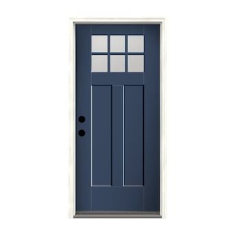 Therma-Tru Benchmark Doors Shaker 36-in x 80-in Fiberglass Craftsman Right-Hand Inswing Navy Painted Prehung Front Door with Brickmould Insulating Core in the Front Doors department at Lowes.com Paint Shakers, Navy Paint, Fire Rated Doors, Therma Tru, Contemporary Door, Prehung Doors, Fiberglass Door, Glass Insulators, Residential Doors