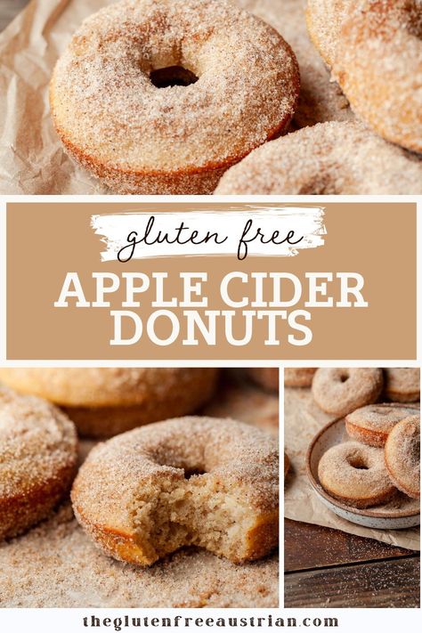 Baked Apple Cider Donuts are a cozy autumn treat made with reduced apple cider and warm spices like cinnamon and nutmeg. These tender, golden donuts are brushed with melted butter and coated in cinnamon sugar for a perfect balance of sweetness and spice. Enjoy them with a hot cup of coffee or cider for a delightful taste of fall. Donuts Gluten Free, Cider Donuts Recipe, Apple Cider Donuts Recipe, Apple Cider Donuts Baked, Gluten Free Apple, Apple Donuts, Cinnamon Donuts, Gluten Free Donuts, Gluten Free Christmas