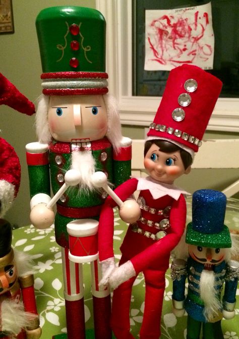 Nutcracker elf on the shelf Elf With Nutcracker, Nutcracker Elf On The Shelf Ideas, Elf On Shelf Nutcracker Ideas, Elf Nutcracker Ideas, Elf On The Shelf Nutcracker Ideas, Diy Elf On The Shelf Clothes, Elf On The Shelf Nutcracker, Nutcracker Ideas, Elf Shenanigans