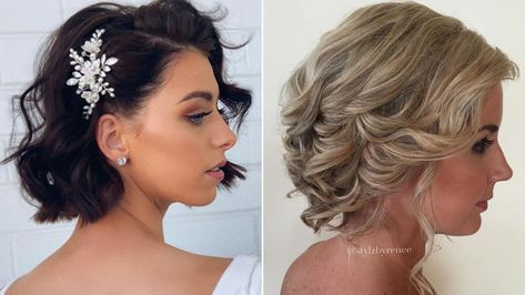 Bob Hair Bridesmaid Hairstyles, Wavy Short Hair Wedding, Short Hair Designs For Wedding, Wedding Hair For Short Bob, Short Hair Waves Wedding, Wedding Hairstyles For Short Hair Bride, Short Hairstyles For Wedding Bridesmaid, Short Bob Wedding Hairstyles, Bob Hairstyles For Wedding