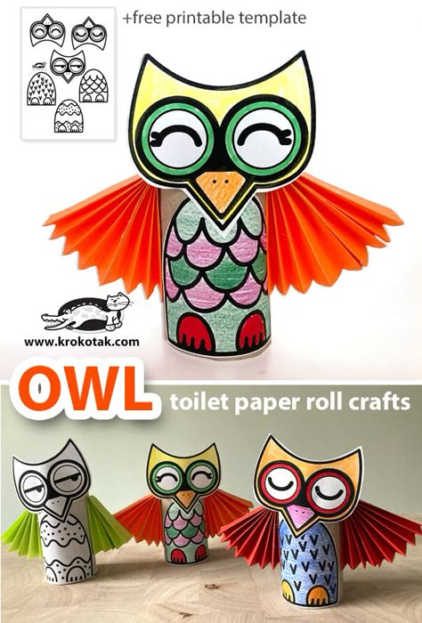 Owl Craft Toilet Paper Roll, Owl Toilet Paper Roll Craft, Toilet Paper Roll Owl, Toilet Roll Animals, Toilet Roll Art, Owl Templates, Fall Paper Crafts, Bee Crafts For Kids, Farm Animal Crafts