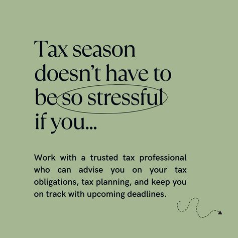 Do the words "Tax Season" send a shiver down your spine? 😱 It doesn't have to be that way! Working with a trusted tax professional can help you stay on top of important deadlines, feel confident in the accuracy of your return, and create a strategic tax plan for the future! 📈 Tax Season Advertising, Tax Preparer Quotes, Tax Consultant Aesthetic, Tax Social Media Post, Income Tax Humor, Tax Humor, Tax Quote, Taxes Humor, Tax Business