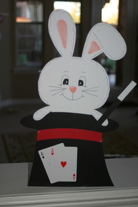 Create a Critter - Rabbit. I like the expression on its face. Magic Show Decorations Ideas, Magic Decorations, Magician Party, Magic Birthday Party, Clown Crafts, Circus Crafts, Rockstar Birthday Party, Kindergarten Art Lessons, Magic Birthday