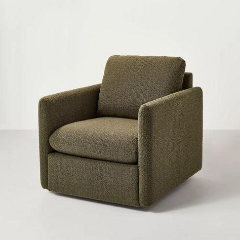 Boucle Upholstered Swivel Arm Chair - Olive Green - Hearth & Hand™ With Magnolia: Plywood Frame, Polyurethane Foam : Target Magnolia Furniture, Swivel Arm Chair, Pedestal Coffee Table, Arm Chair Styles, Classic Armchair, Hearth & Hand With Magnolia, Swivel Glider, Hearth And Hand, Living Room Furniture Chairs